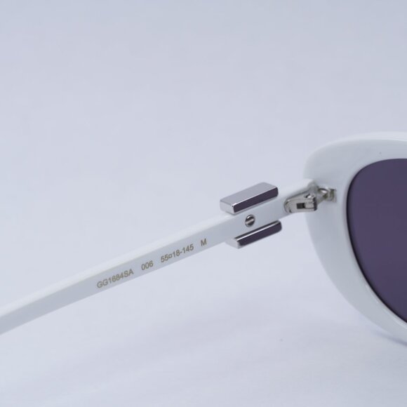Gucci GG1684SA 006 Sunglasses White Oval Frame, Grey Lenses
